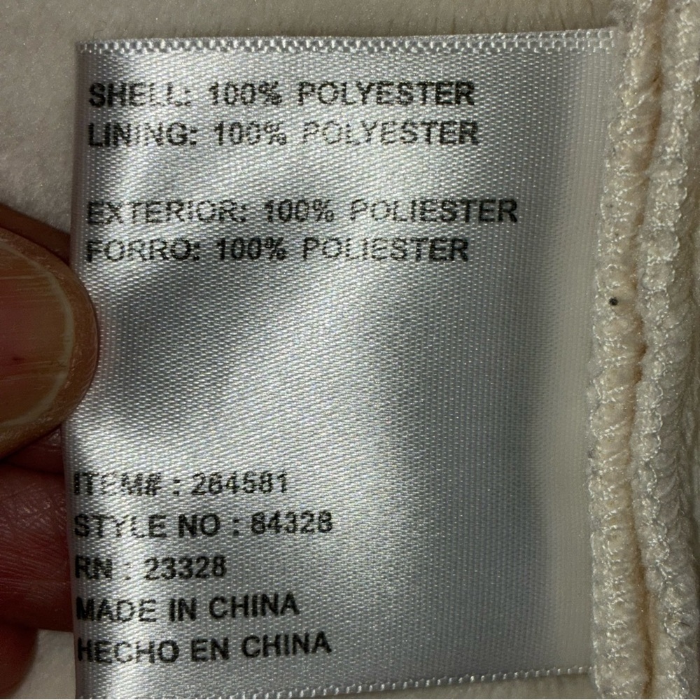 SOLD Kristen Blake Hooded Jacket Thick Plush Fleece Velour Zip XL Cream Ivory